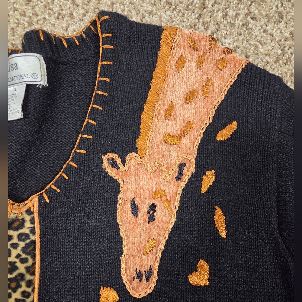 Vintage Lisa International Safari Jungle Africa Animal Print Sweater Women's XL - Picture 3 of 7